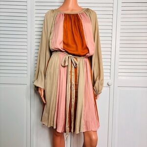 OLIVE & LEAF Soft Satin Color Block Belted Dress